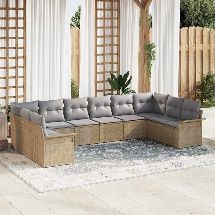 Havesofa Sæt med pude 10 pcs Beige polyrattan
