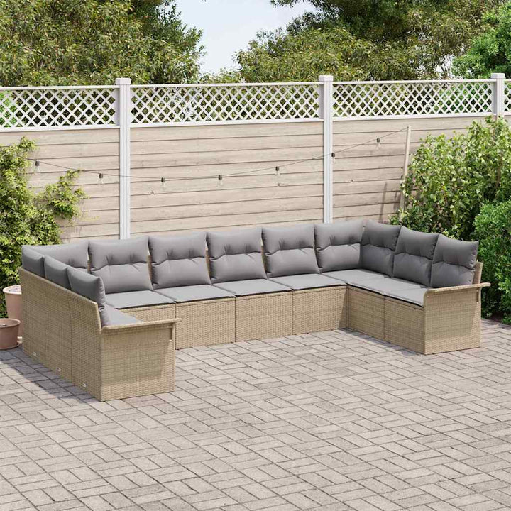 Havesofa Sæt med pude 10 pcs Beige polyrattan