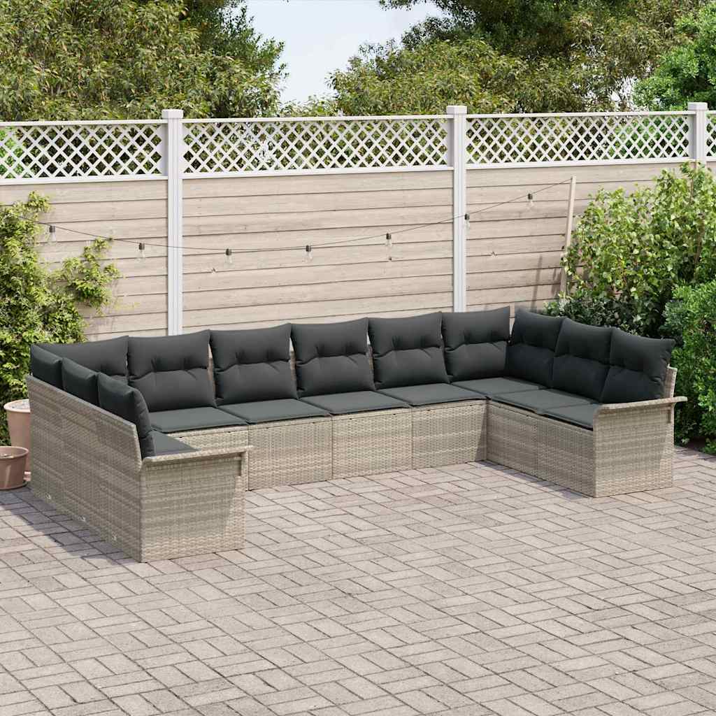 Havesofa Sæt med pude 10 pcs Lysegrå polyrattan