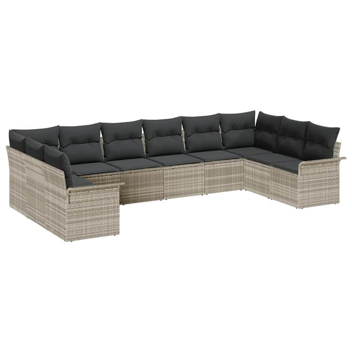 Havesofa Sæt med pude 10 pcs Lysegrå polyrattan