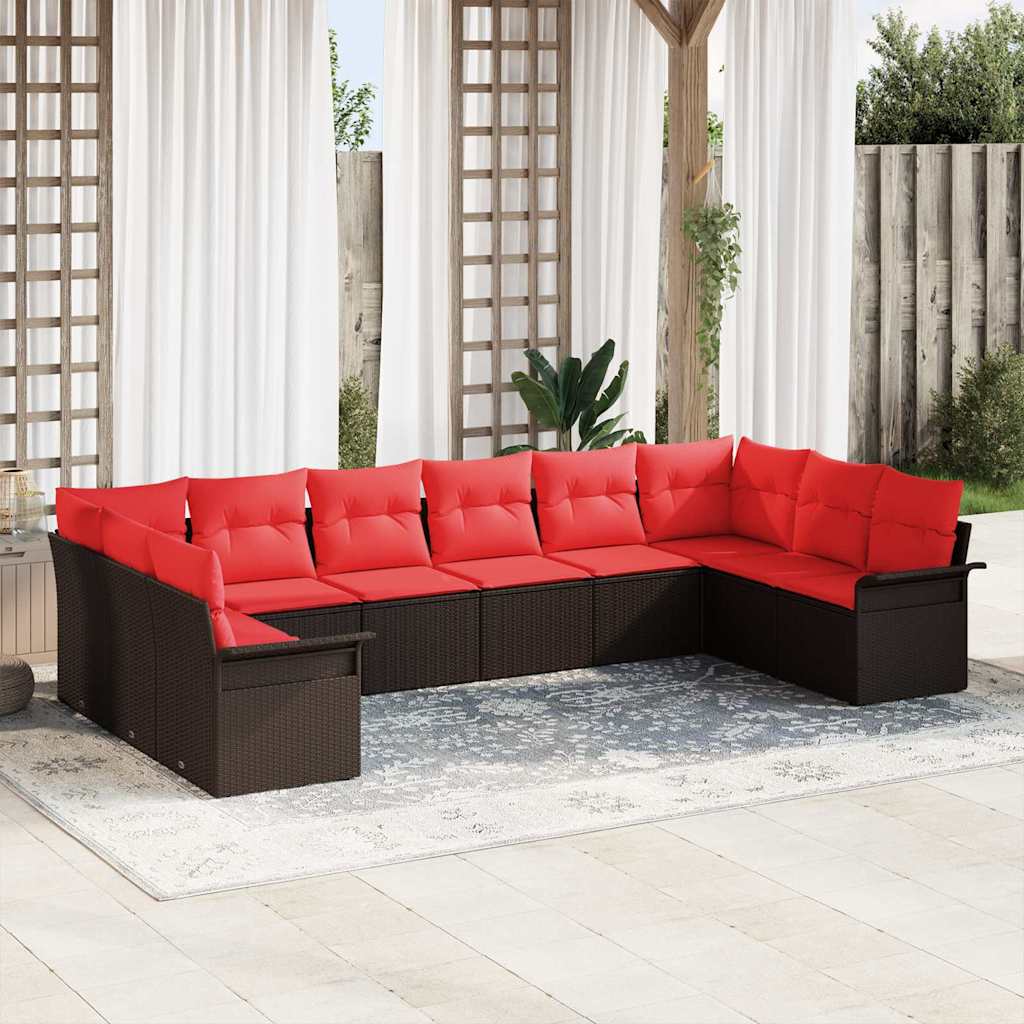 Havesofa Sæt med pude 10 pcs Brun polyrattan