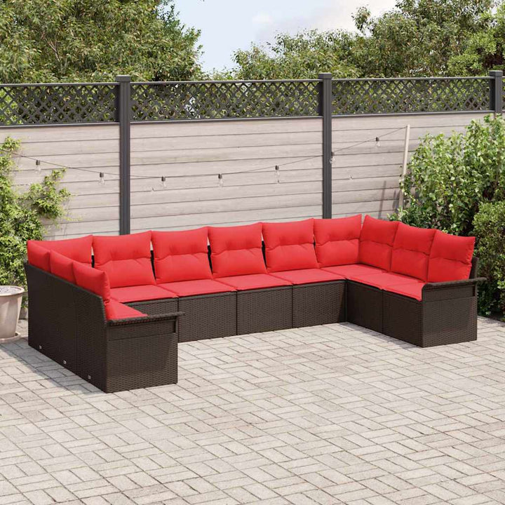 Havesofa Sæt med pude 10 pcs Brun polyrattan