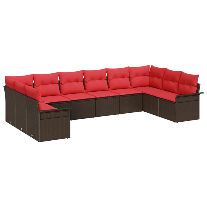 Havesofa Sæt med pude 10 pcs Brun polyrattan