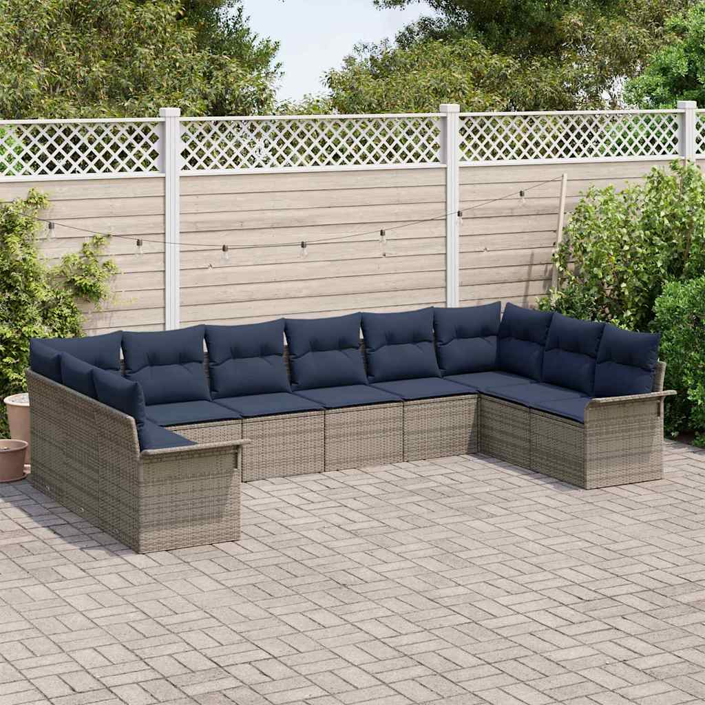 Havesofa Sæt med pude 10 pcs Grå polyrattan
