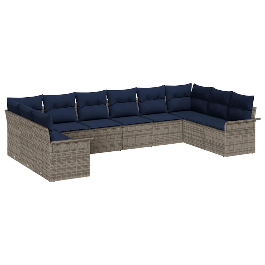 Havesofa Sæt med pude 10 pcs Grå polyrattan