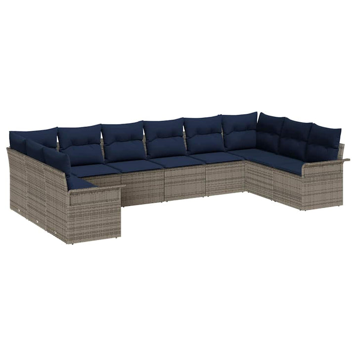Havesofa Sæt med pude 10 pcs Grå polyrattan