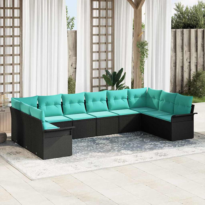 Havesofa Sæt med pude 10 pcs Sort polyrattan