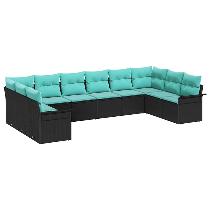 Havesofa Sæt med pude 10 pcs Sort polyrattan