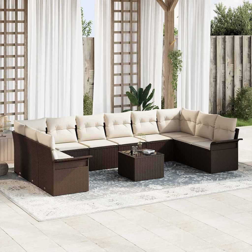 Havesofa Sæt med pude 11 pcs Brun Poly rattan