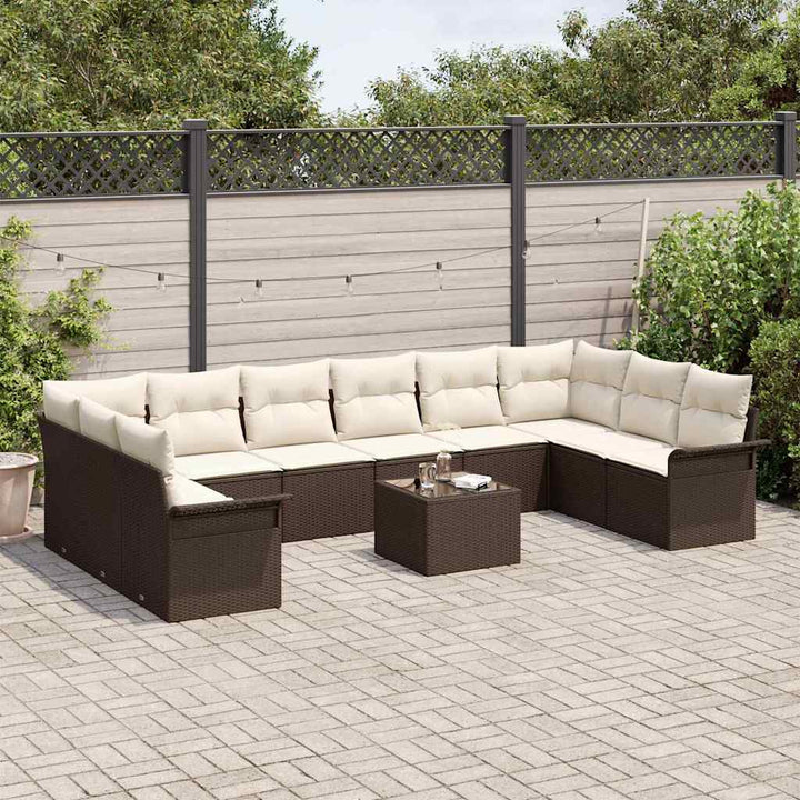 Havesofa Sæt med pude 11 pcs Brun Poly rattan