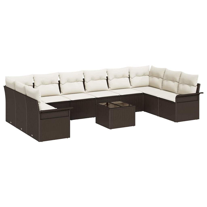 Havesofa Sæt med pude 11 pcs Brun Poly rattan