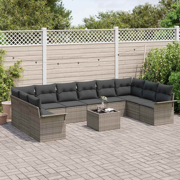 Havesofa Sæt med pude 11 pcs Grå Poly rattan