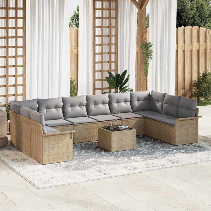 Havesofa Sæt med pude 11 pcs Beige polyrattan