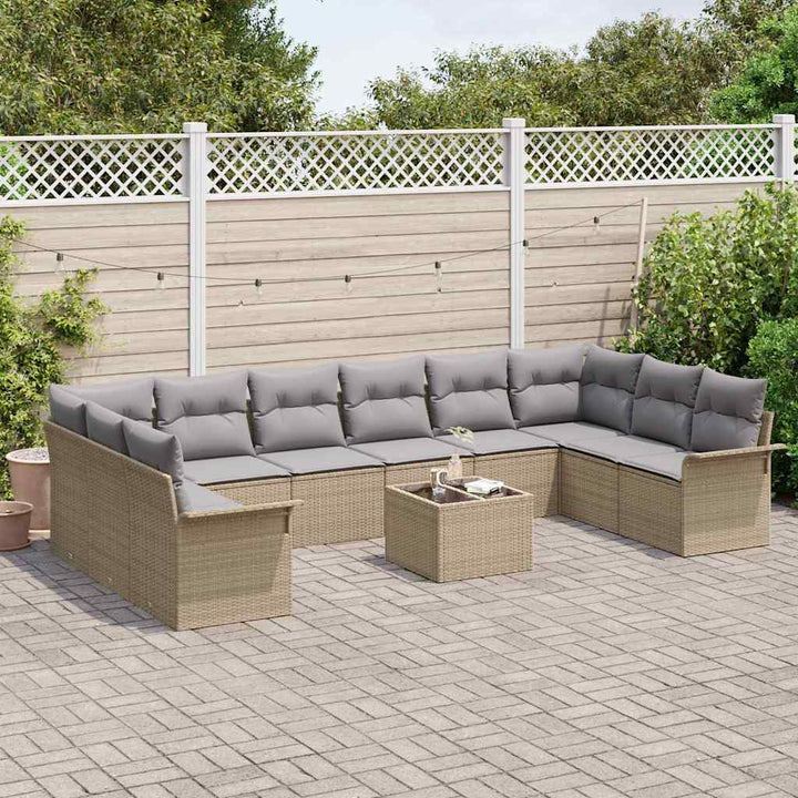 Havesofa Sæt med pude 11 pcs Beige polyrattan