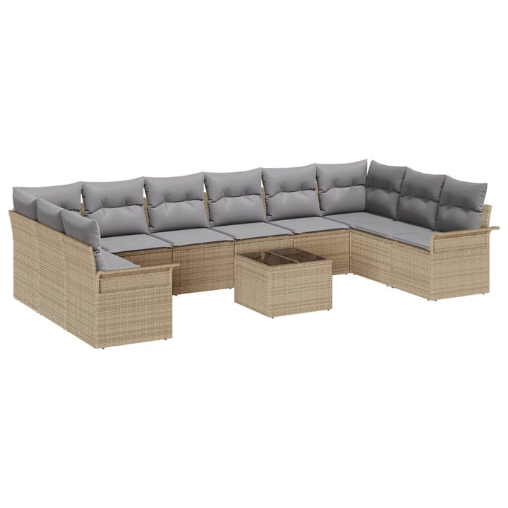 Havesofa Sæt med pude 11 pcs Beige polyrattan