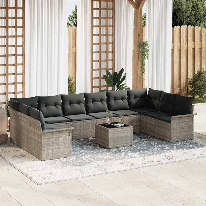 Havesofa Sæt med pude 11 pcs Lysegrå Poly rattan
