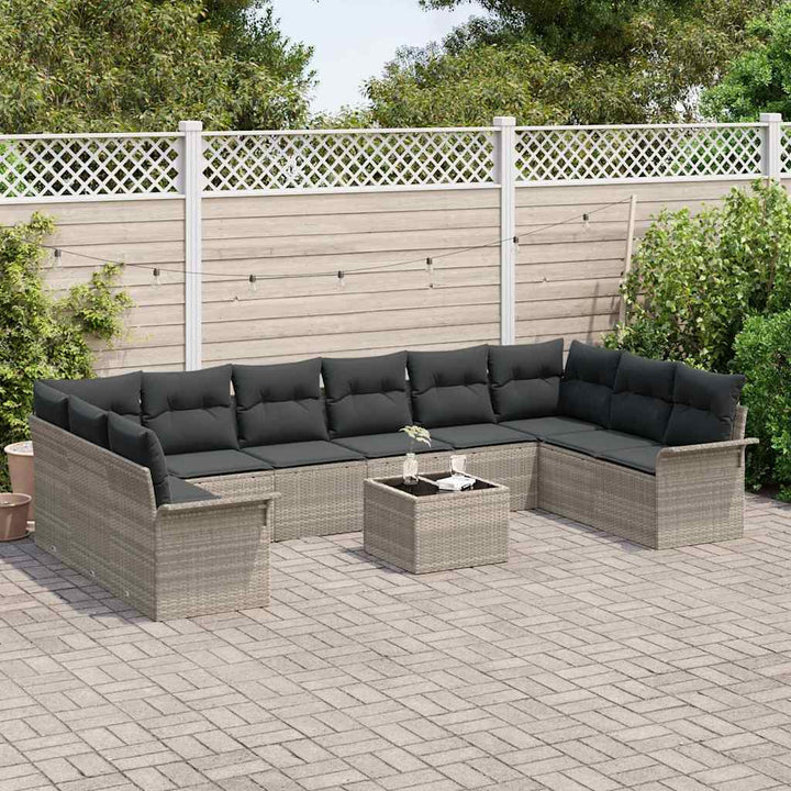 Havesofa Sæt med pude 11 pcs Lysegrå Poly rattan