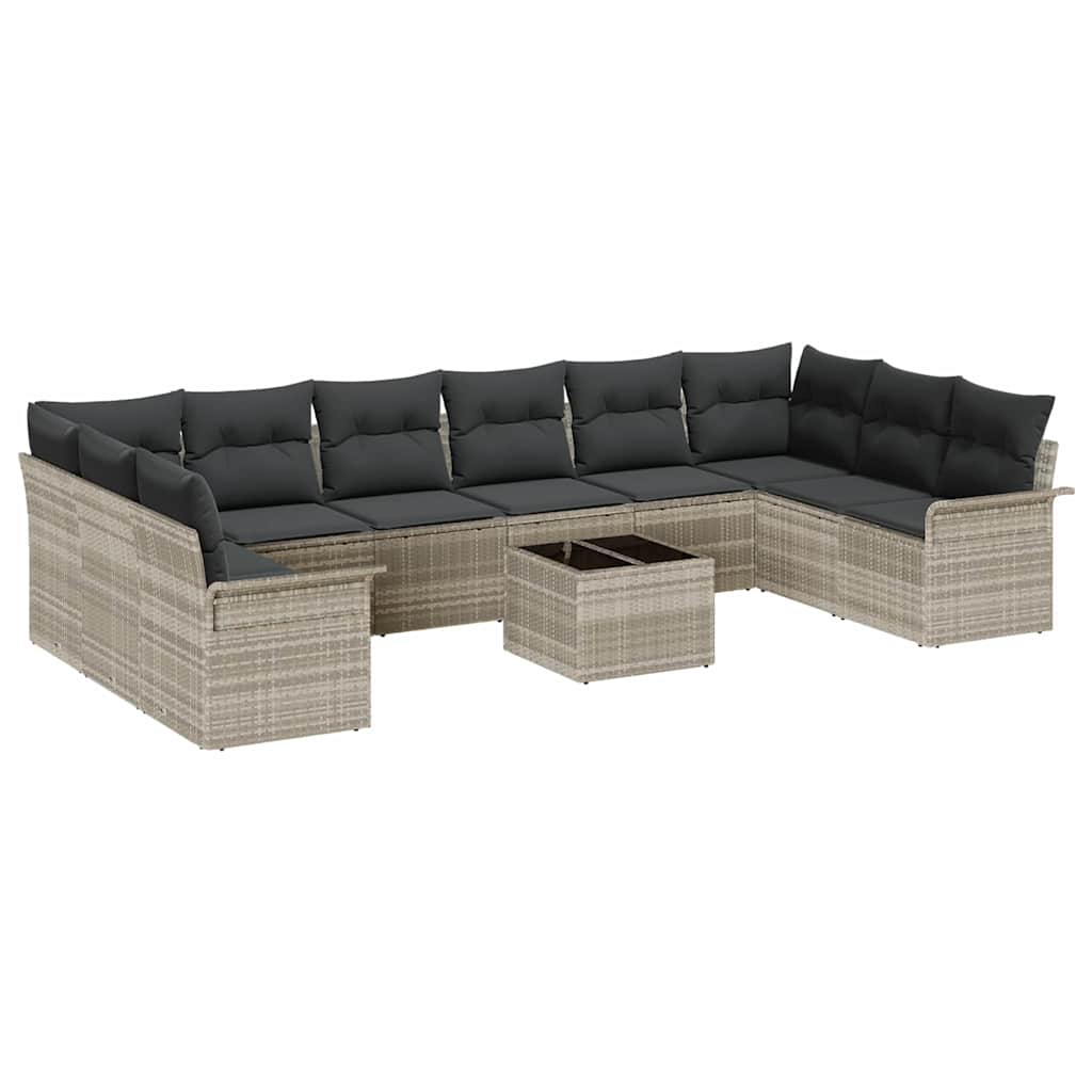 Havesofa Sæt med pude 11 pcs Lysegrå Poly rattan