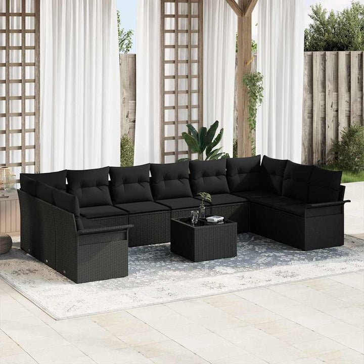 Havesofa Sæt med pude 11 pcs Sort Poly rattan