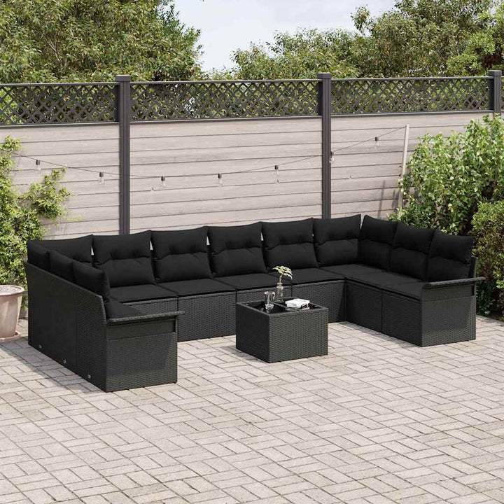 Havesofa Sæt med pude 11 pcs Sort Poly rattan