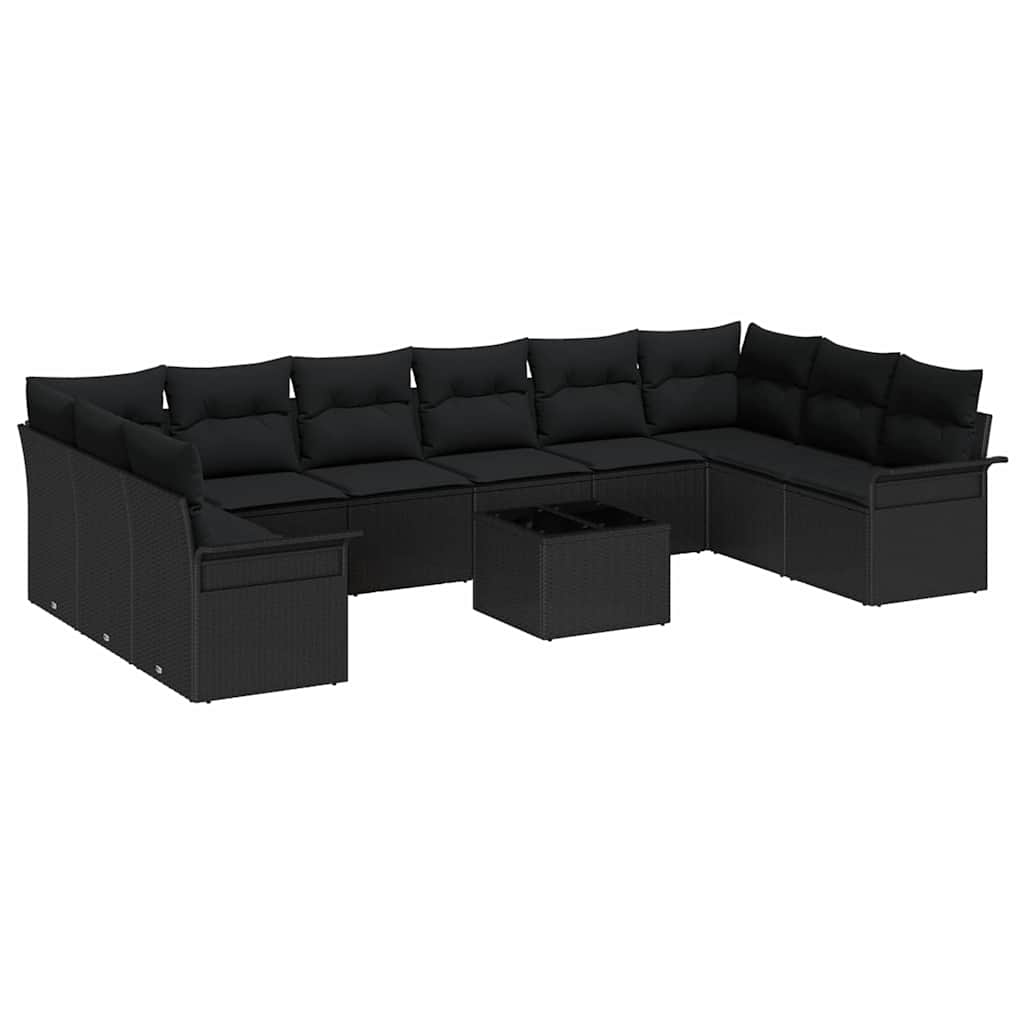 Havesofa Sæt med pude 11 pcs Sort Poly rattan
