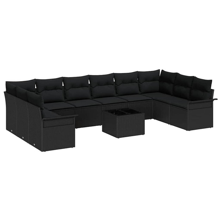 Havesofa Sæt med pude 11 pcs Sort Poly rattan