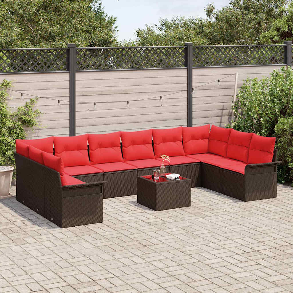 Havesofa Sæt med pude 11 pcs Brun polyrattan