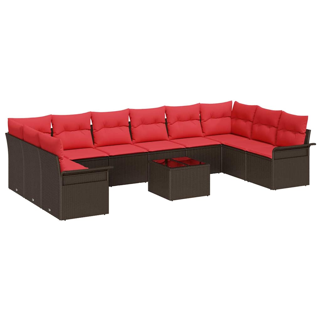 Havesofa Sæt med pude 11 pcs Brun polyrattan