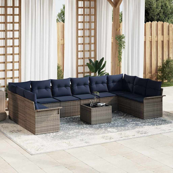 Havesofa Sæt med pude 11 pcs Grå polyrattan