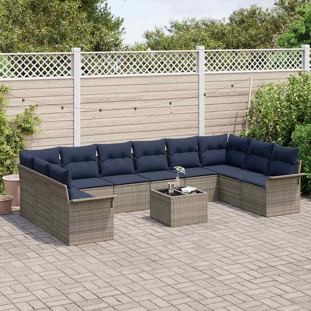Havesofa Sæt med pude 11 pcs Grå polyrattan
