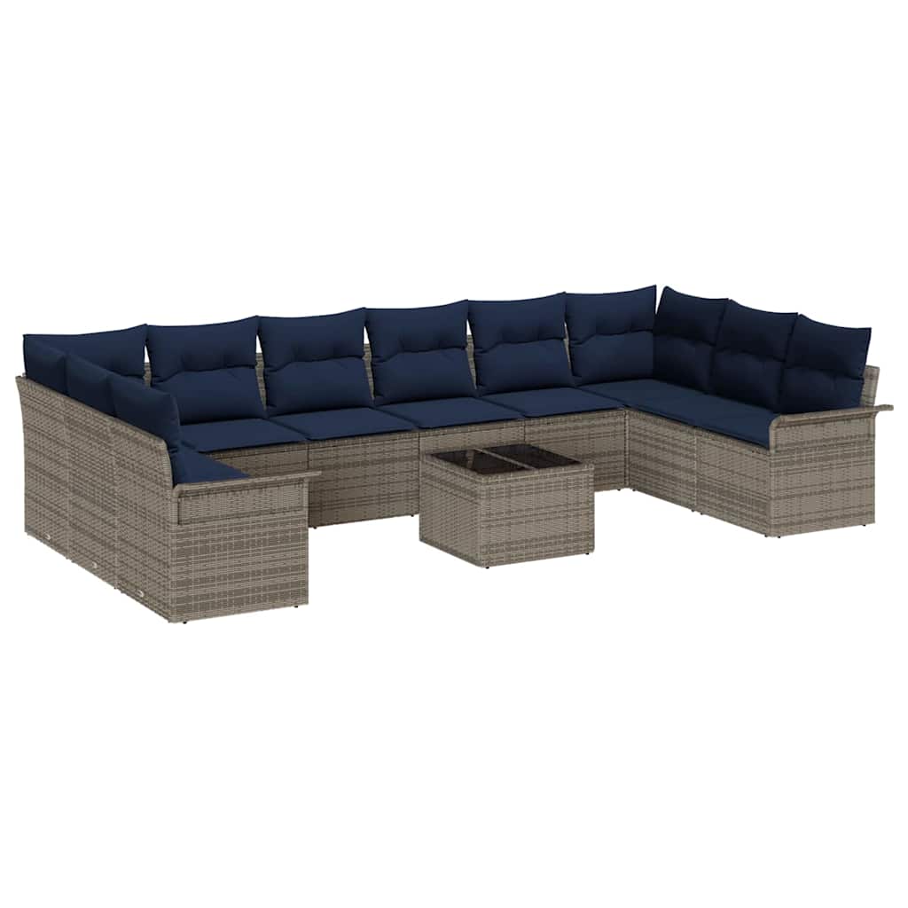 Havesofa Sæt med pude 11 pcs Grå polyrattan