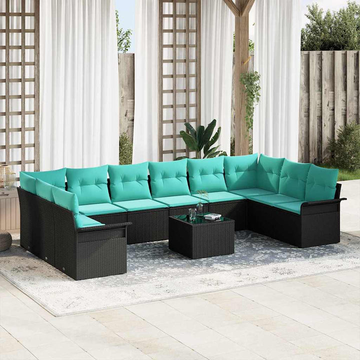 Havesofa Sæt med pude 11 pcs Sort Poly rattan