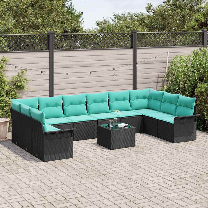 Havesofa Sæt med pude 11 pcs Sort Poly rattan