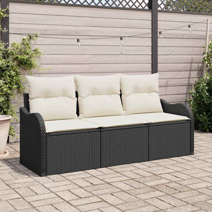 Havesofa Sæt med pude 3 pcs Sort polyrattan