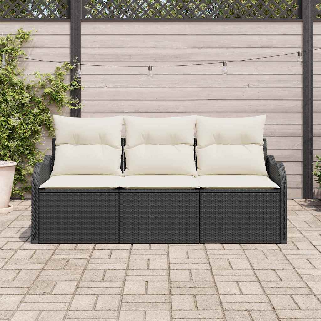 Havesofa Sæt med pude 3 pcs Sort polyrattan