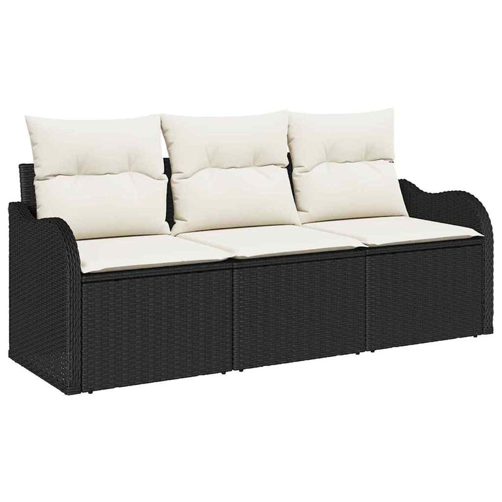 Havesofa Sæt med pude 3 pcs Sort polyrattan