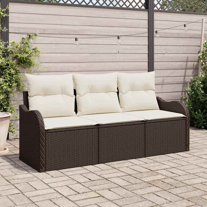 Havesofa Sæt med pude 3 pcs Brun polyrattan