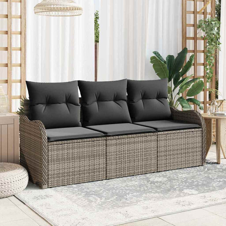 Havesofa Sæt med pude 3 pcs Grå polyrattan