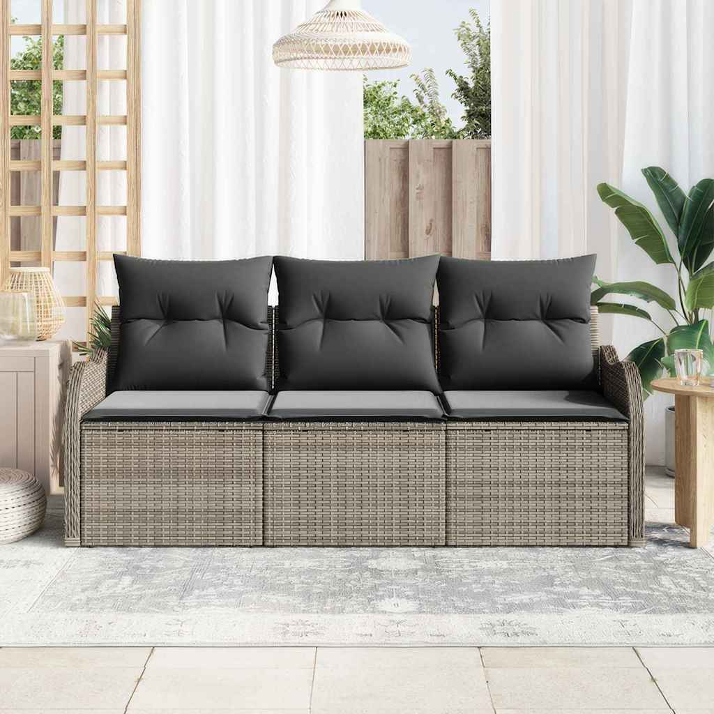 Havesofa Sæt med pude 3 pcs Grå polyrattan