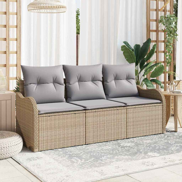 Havesofa Sæt med pude 3 pcs Beige polyrattan
