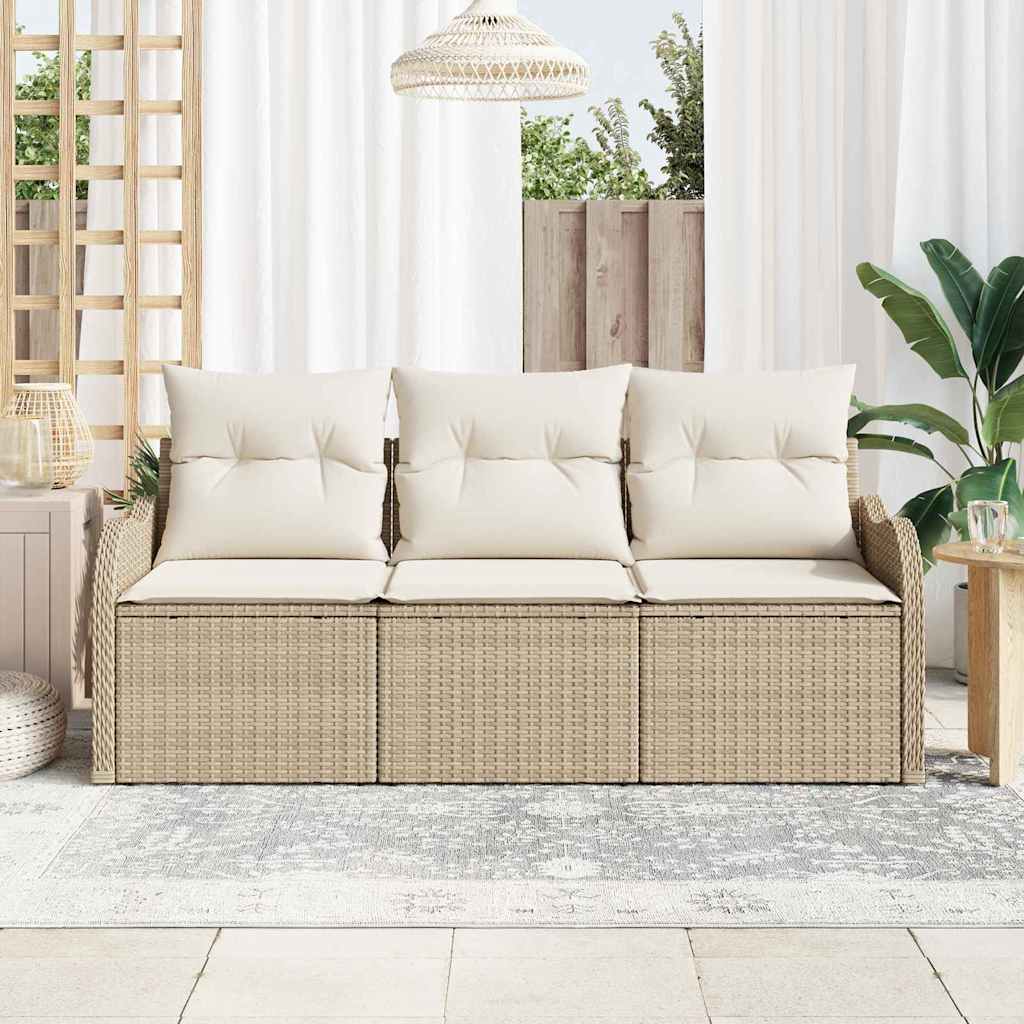 Havesofa Sæt med pude 3 pcs Beige polyrattan
