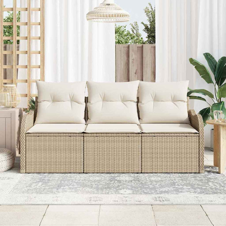 Havesofa Sæt med pude 3 pcs Beige polyrattan