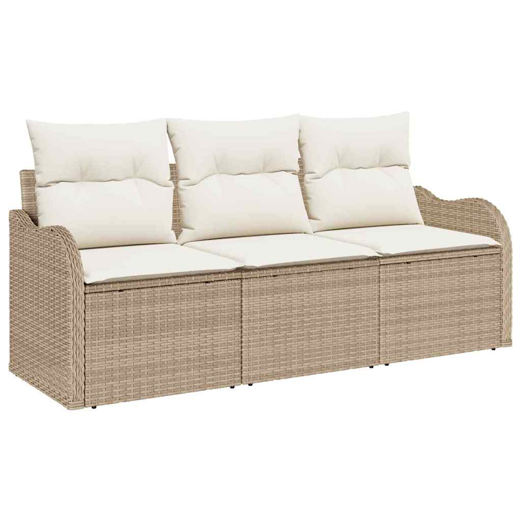 Havesofa Sæt med pude 3 pcs Beige polyrattan