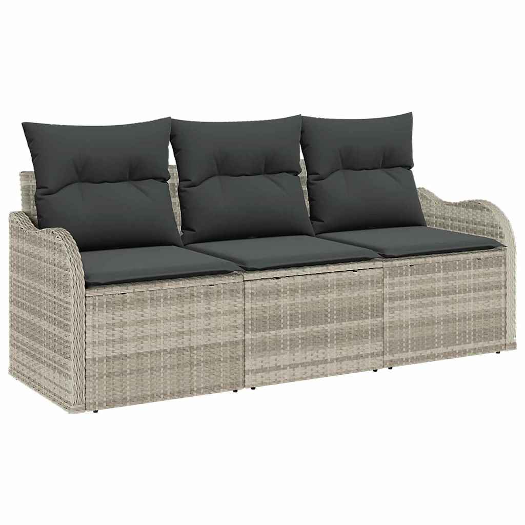 Havesofa Sæt med pude 3 pcs Lysegrå polyrattan