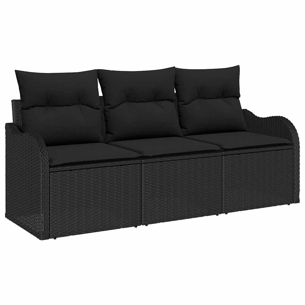 Havesofa Sæt med pude 3 pcs Sort polyrattan