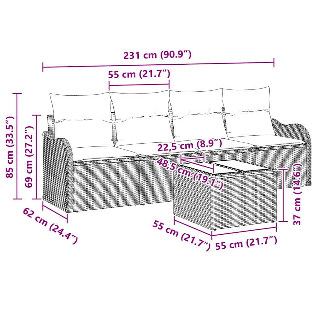 Havesofa Sæt Sort polyrattan