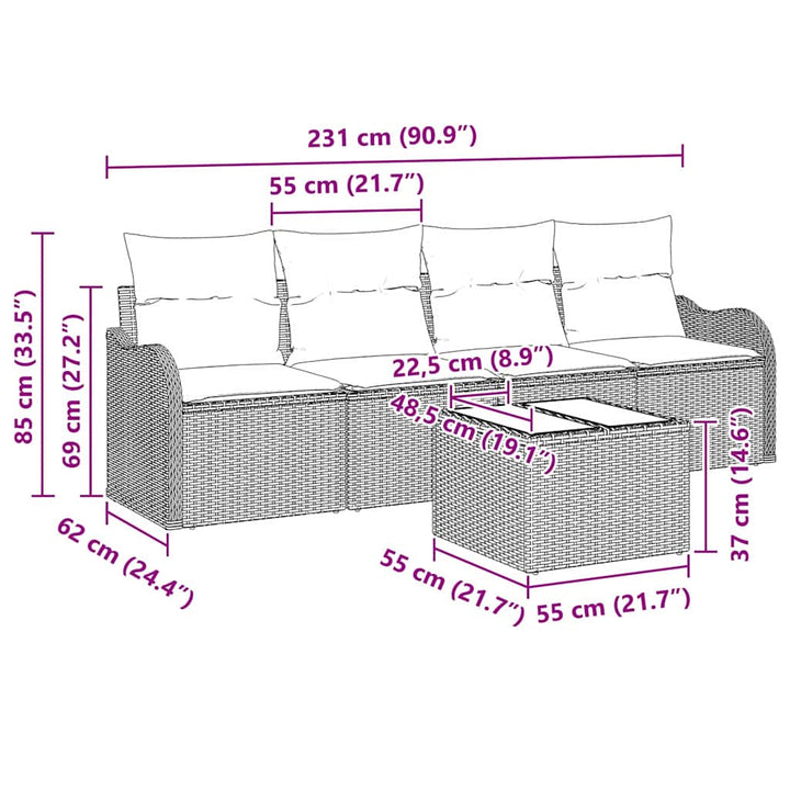 Havesofa Sæt Sort polyrattan