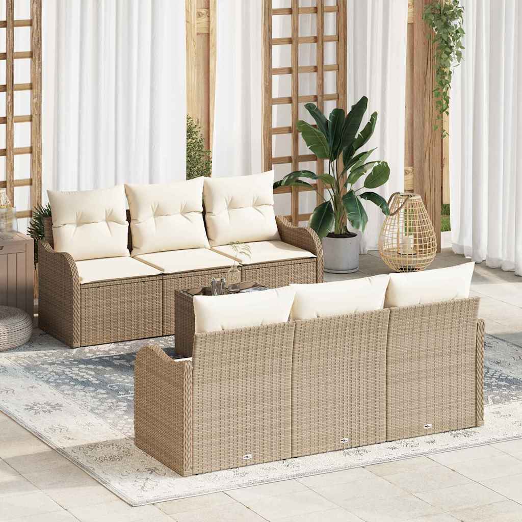 Havesofa Sæt 7 pcs Beige polyrattan