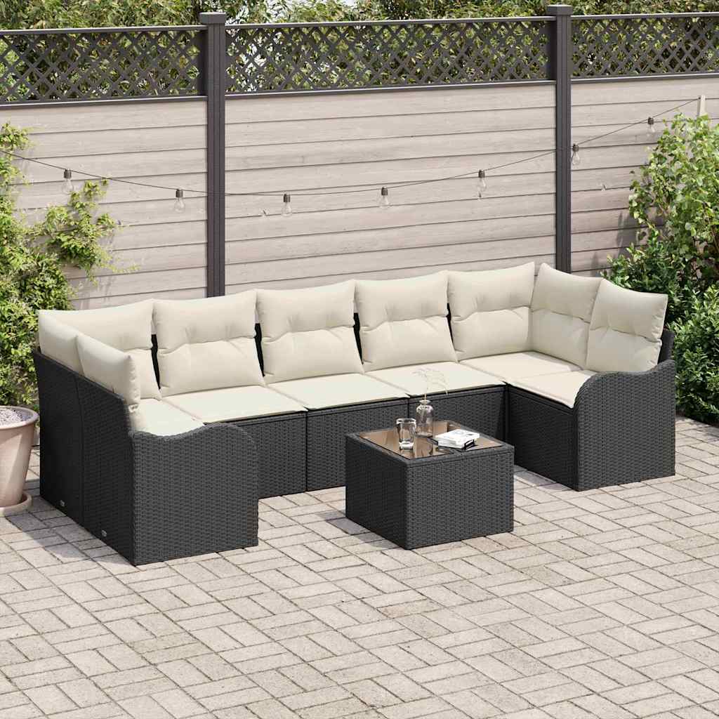Havesofa Sæt 8 stk. 7-Antal sæder Sort polyrattan