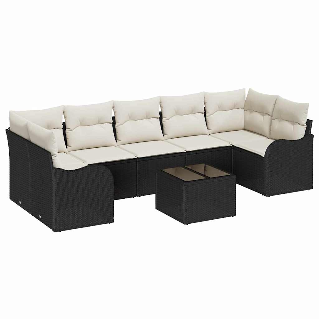 Havesofa Sæt 8 stk. 7-Antal sæder Sort polyrattan